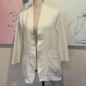 Eileen Fisher Women's Ivory Cardigan Sz XS Open Front Organic Cotton Pockets.